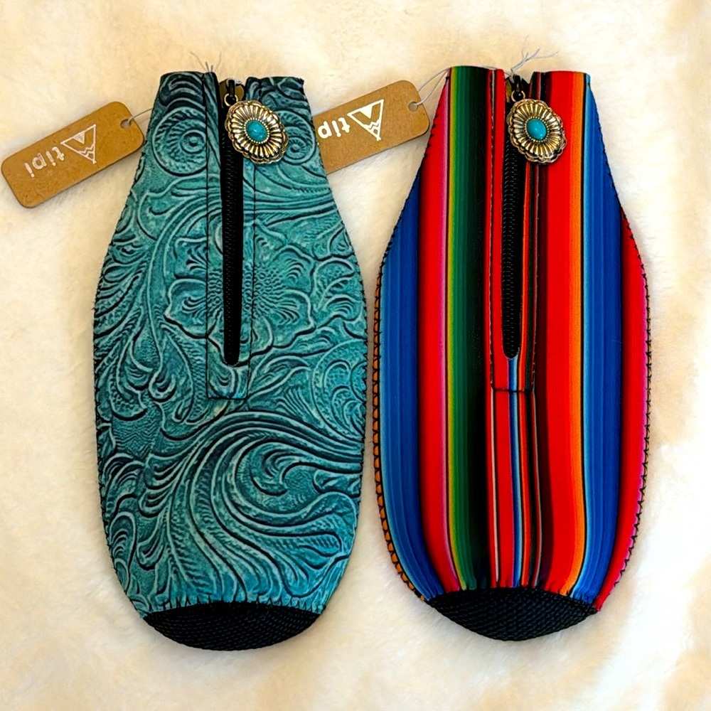 2 Neoprene Beer Bottle Sleeves- 1 Western Turquoise & 1 Mexican Serape Print